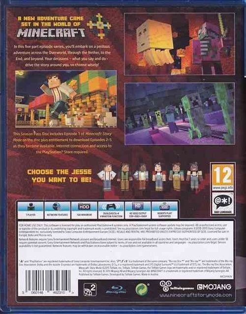 Minecraft Story Mode A Telltale Games Series - PS4  (B Grade) (Genbrug)